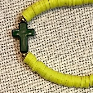 Lime Green Beaded Cross Bracelet